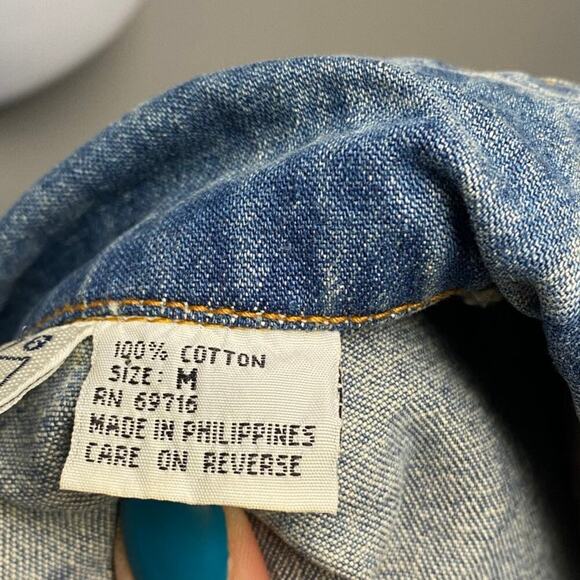 VTG Jordache Denim Jean Jacket 80s Lace Flower One Button Womens Sz M - Picture 8 of 9